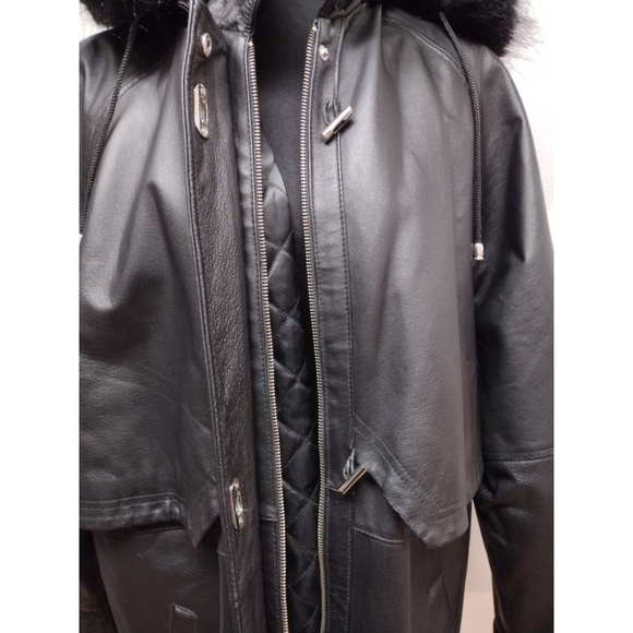 Croft & Barrow Woman black leather toggle coat with removable faux fur t… - Picture 5 of 16
